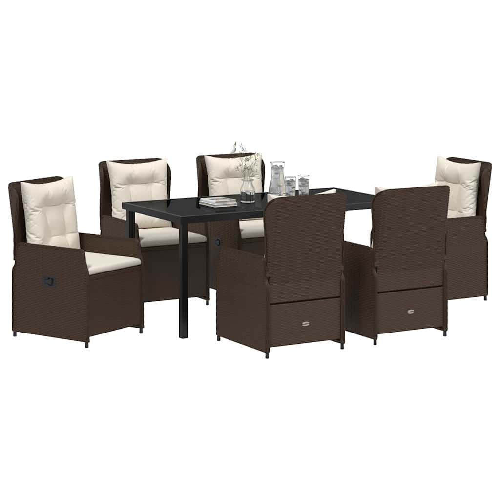 Garten Essgruppe 7 pcs Braun Poly-Rattan