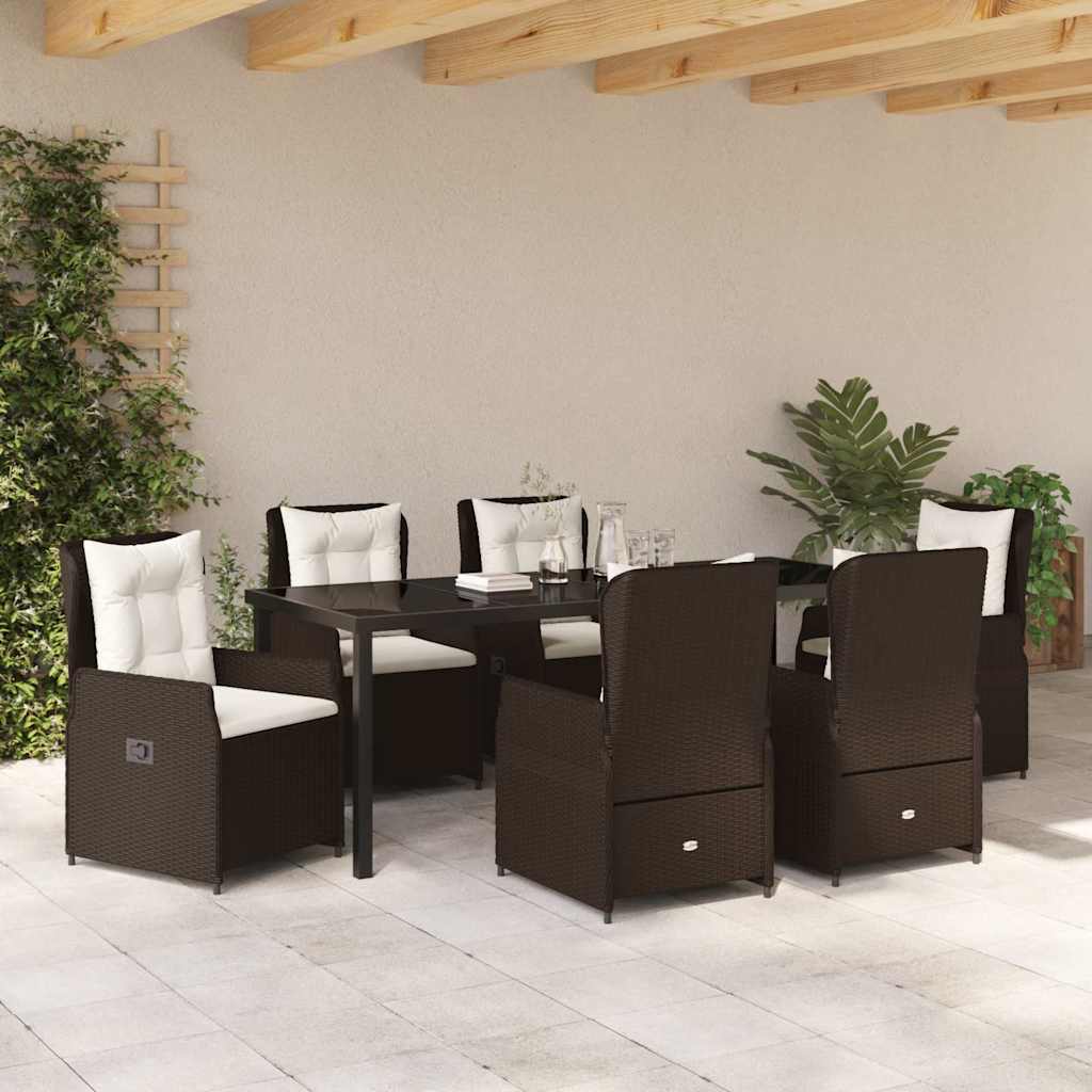 Garten Essgruppe 7 pcs Braun Poly-Rattan