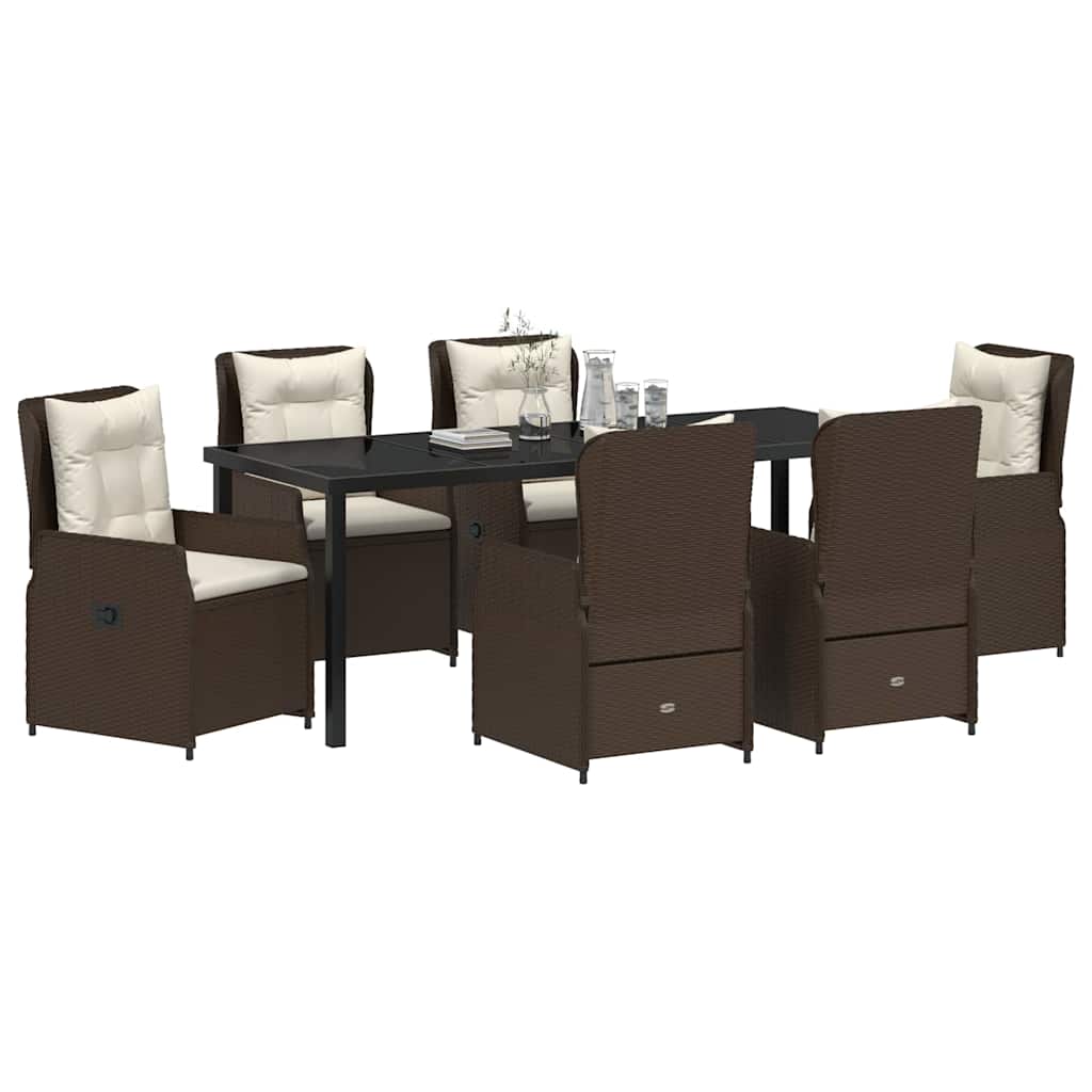 Garten Essgruppe 7 pcs Braun Poly-Rattan