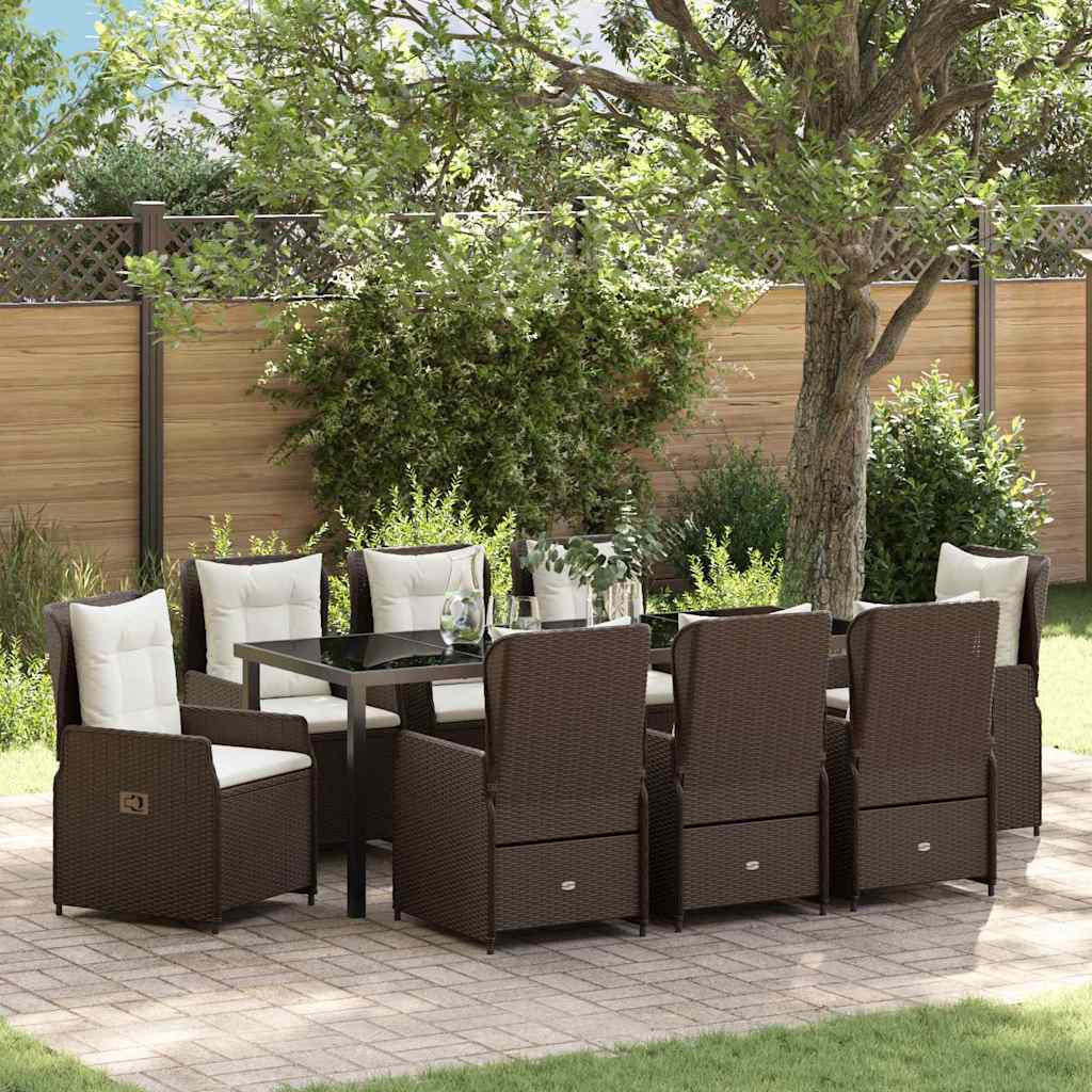 Garten Essgruppe 9 pcs Braun Poly-Rattan