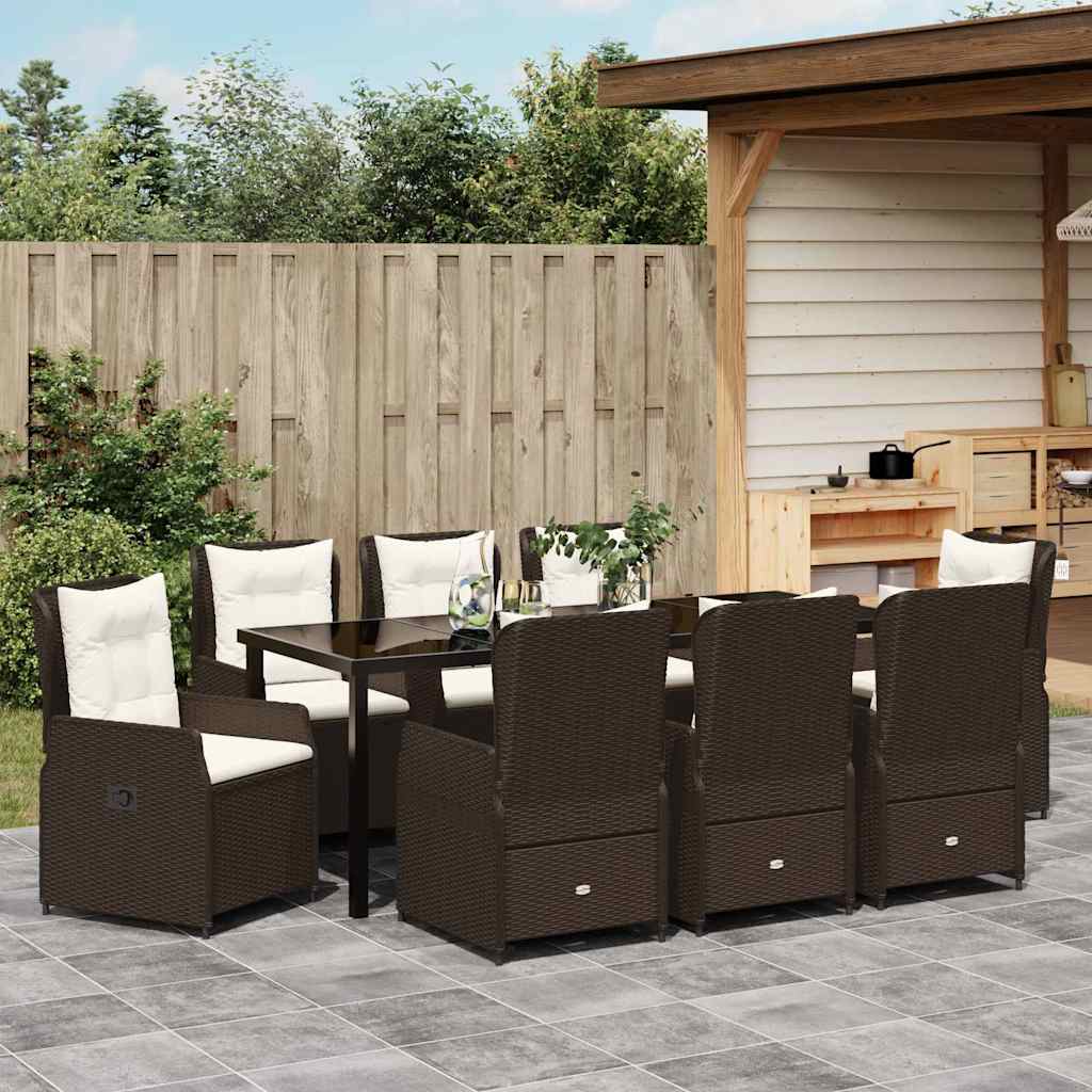 Garten Essgruppe 9 pcs Braun Poly-Rattan