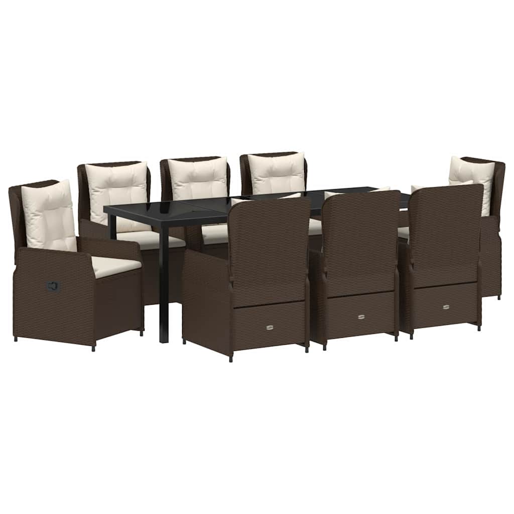 Garten Essgruppe 9 pcs Braun Poly-Rattan