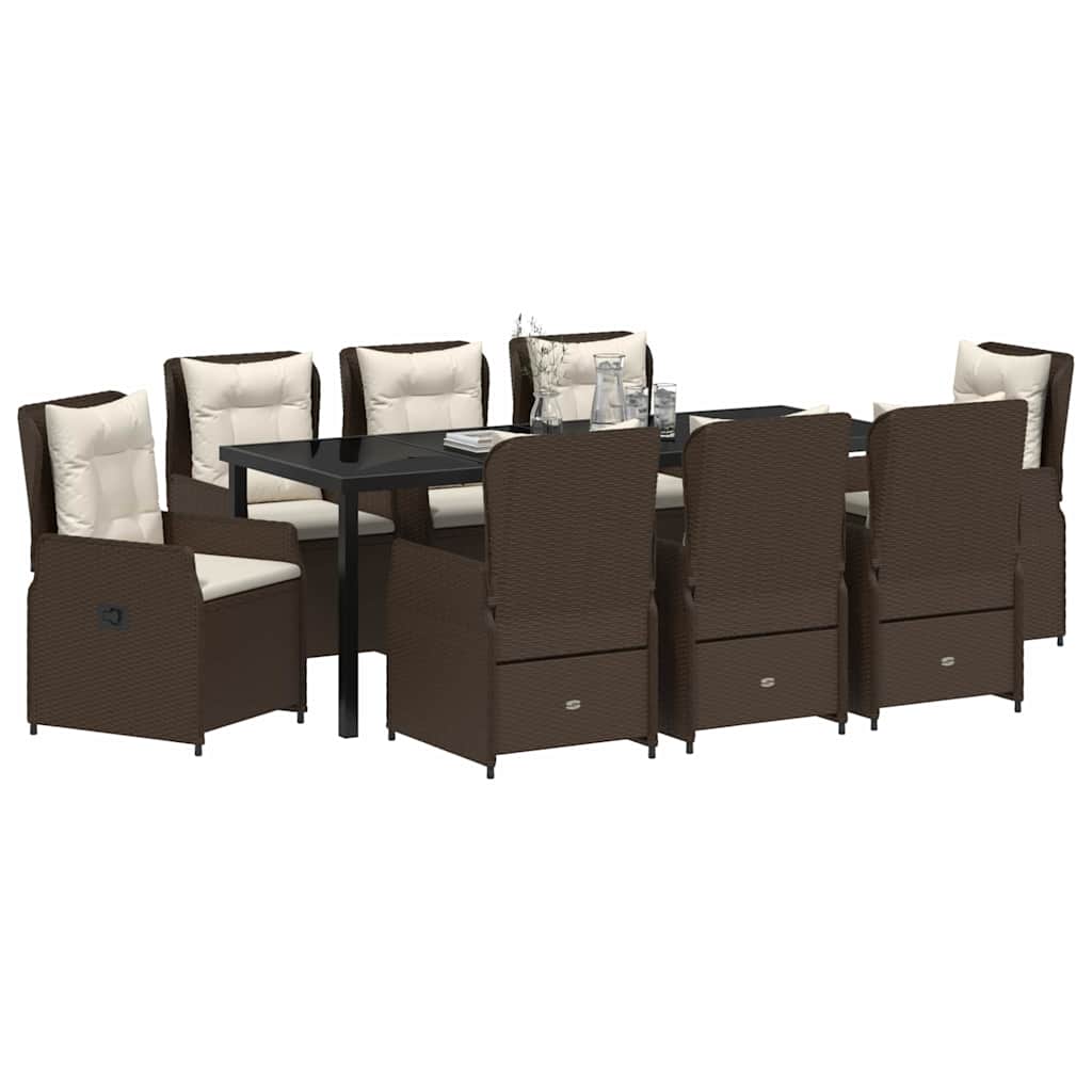 Garten Essgruppe 9 pcs Braun Poly-Rattan