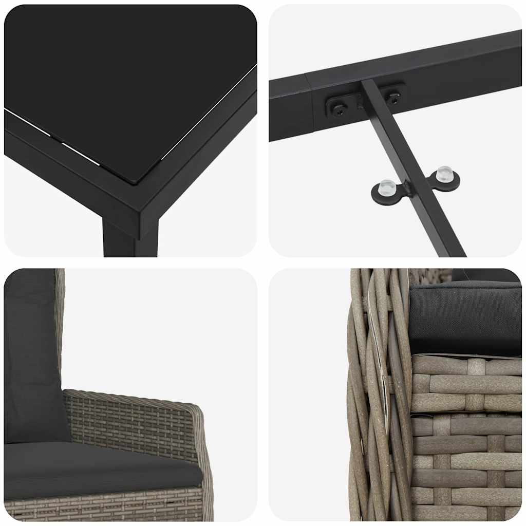 Garten Essgruppe 3 pcs Grau Poly-Rattan