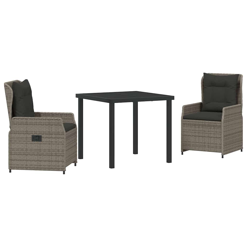 Garten Essgruppe 3 pcs Grau Poly-Rattan