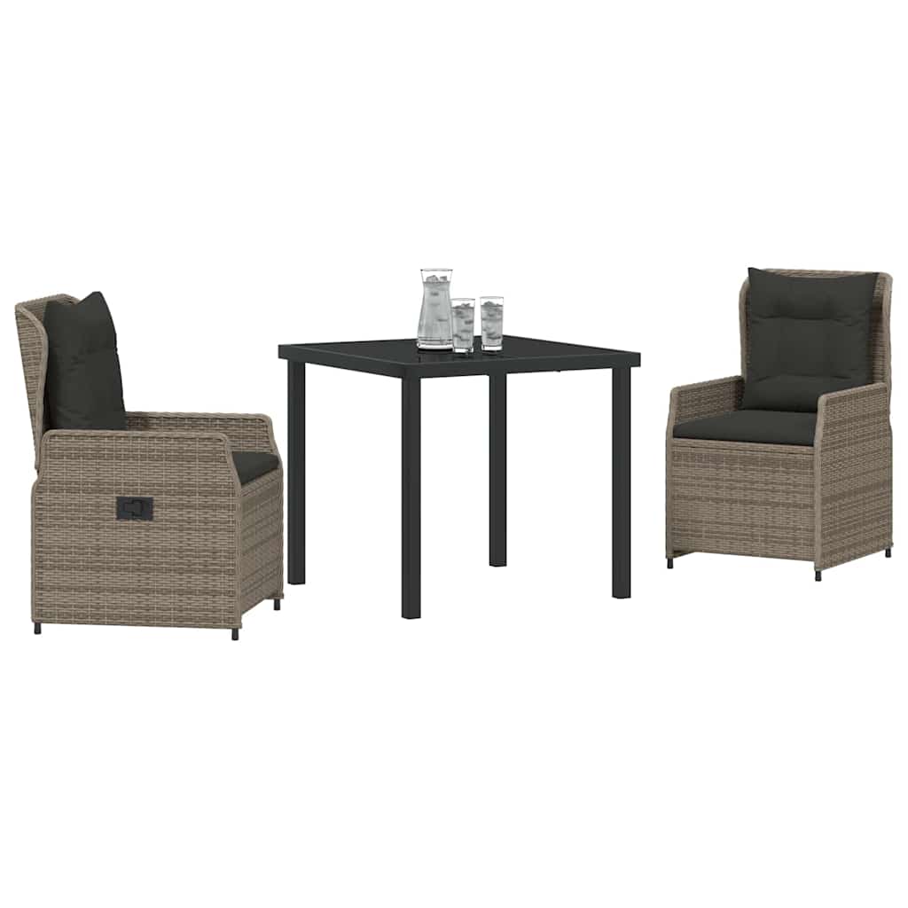 Garten Essgruppe 3 pcs Grau Poly-Rattan