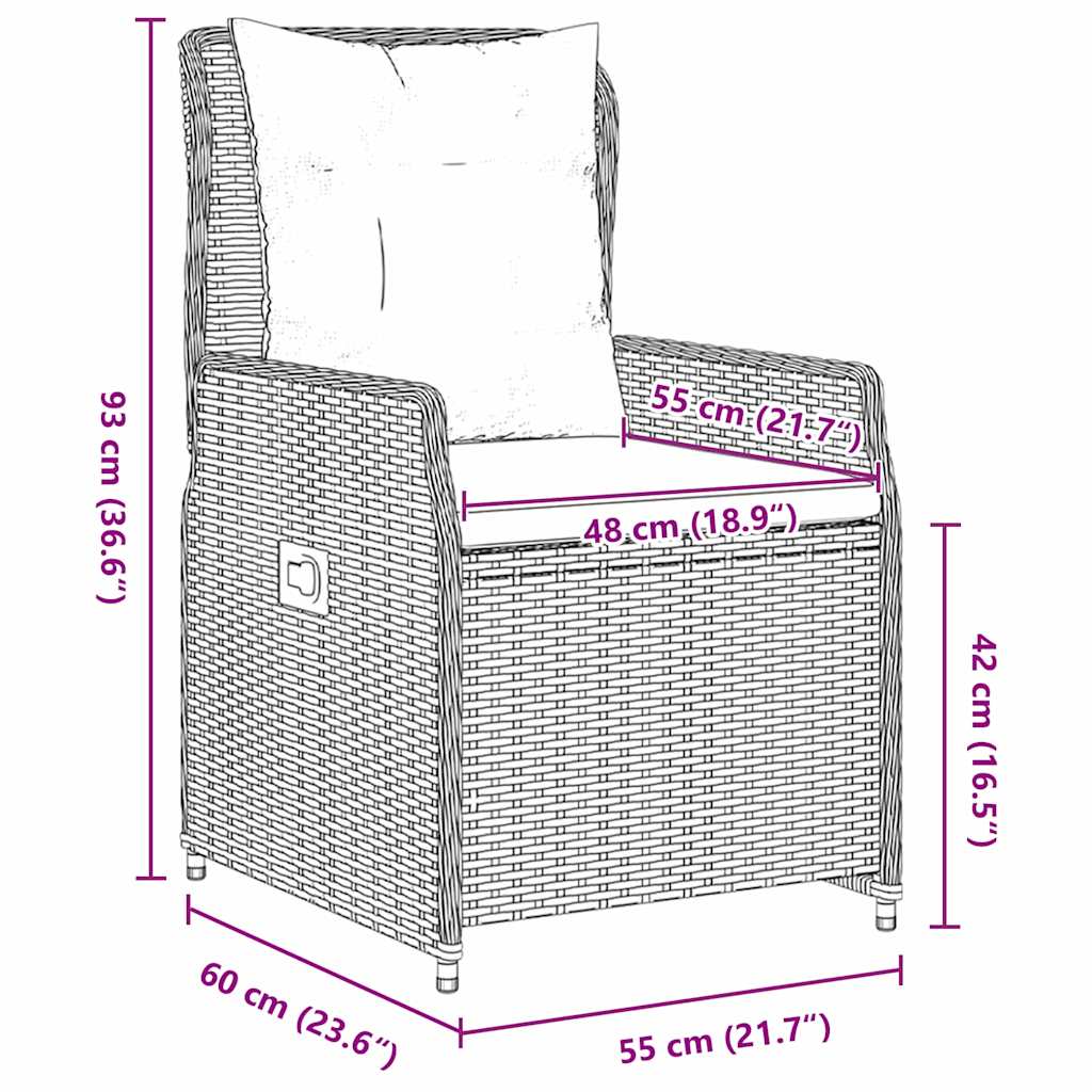 Garten Essgruppe 3 pcs Grau Poly-Rattan