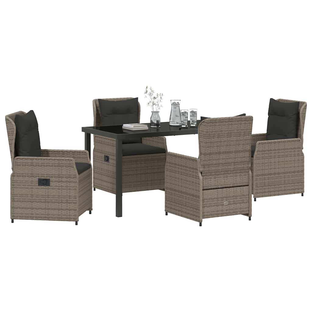 Garten Essgruppe 5 pcs Grau Poly-Rattan