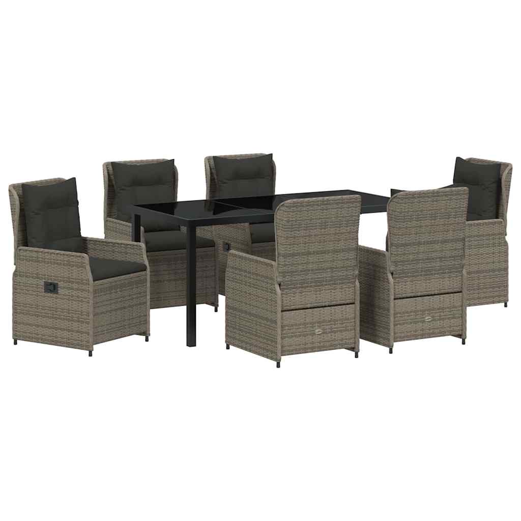 Garten Essgruppe 7 pcs Grau Poly-Rattan