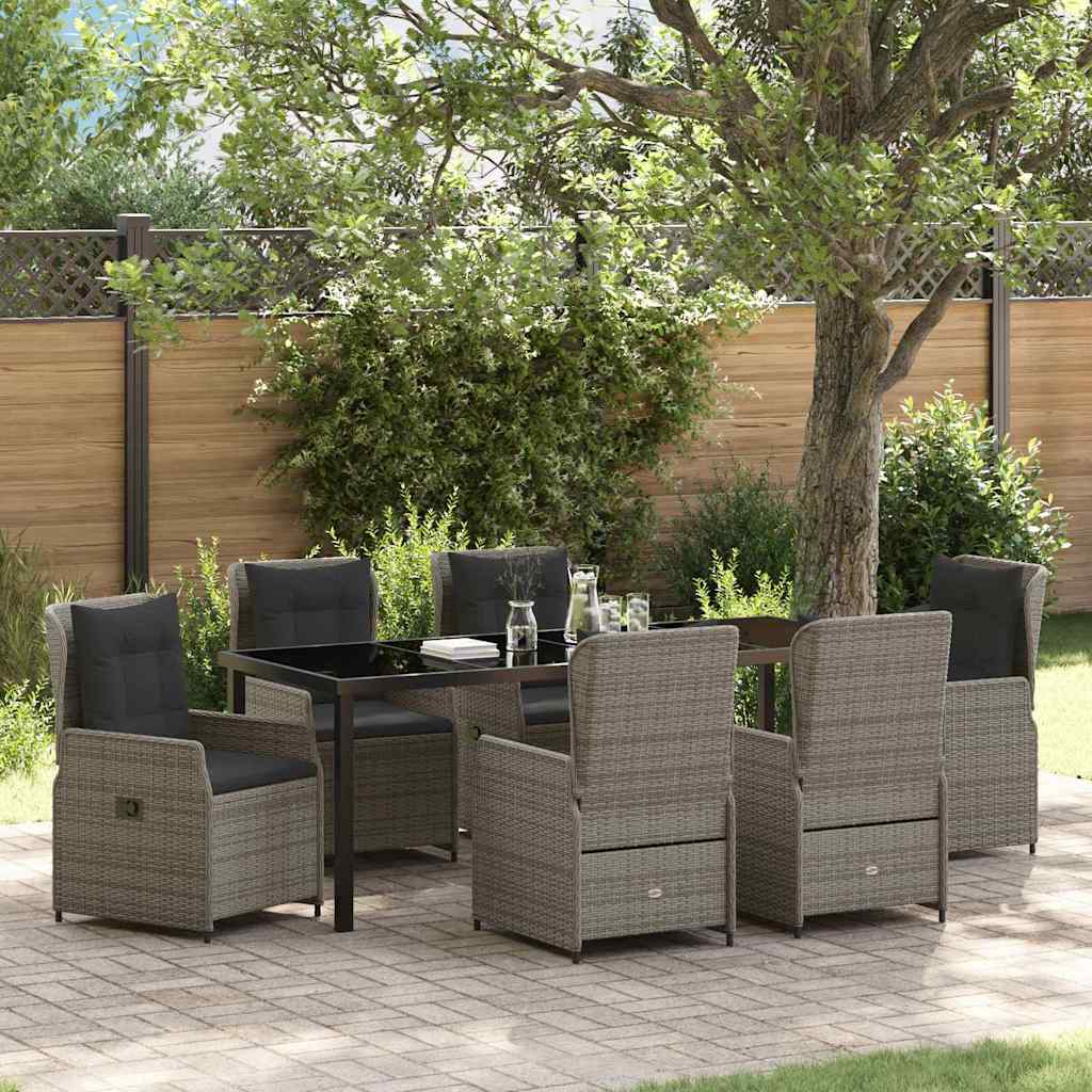 Garten Essgruppe 7 pcs Grau Poly-Rattan