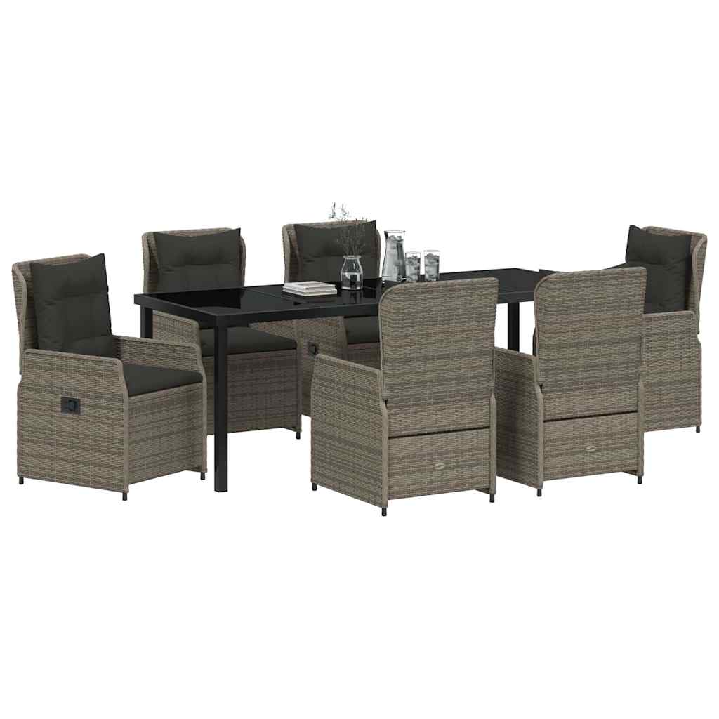 Garten Essgruppe 7 pcs Grau Poly-Rattan