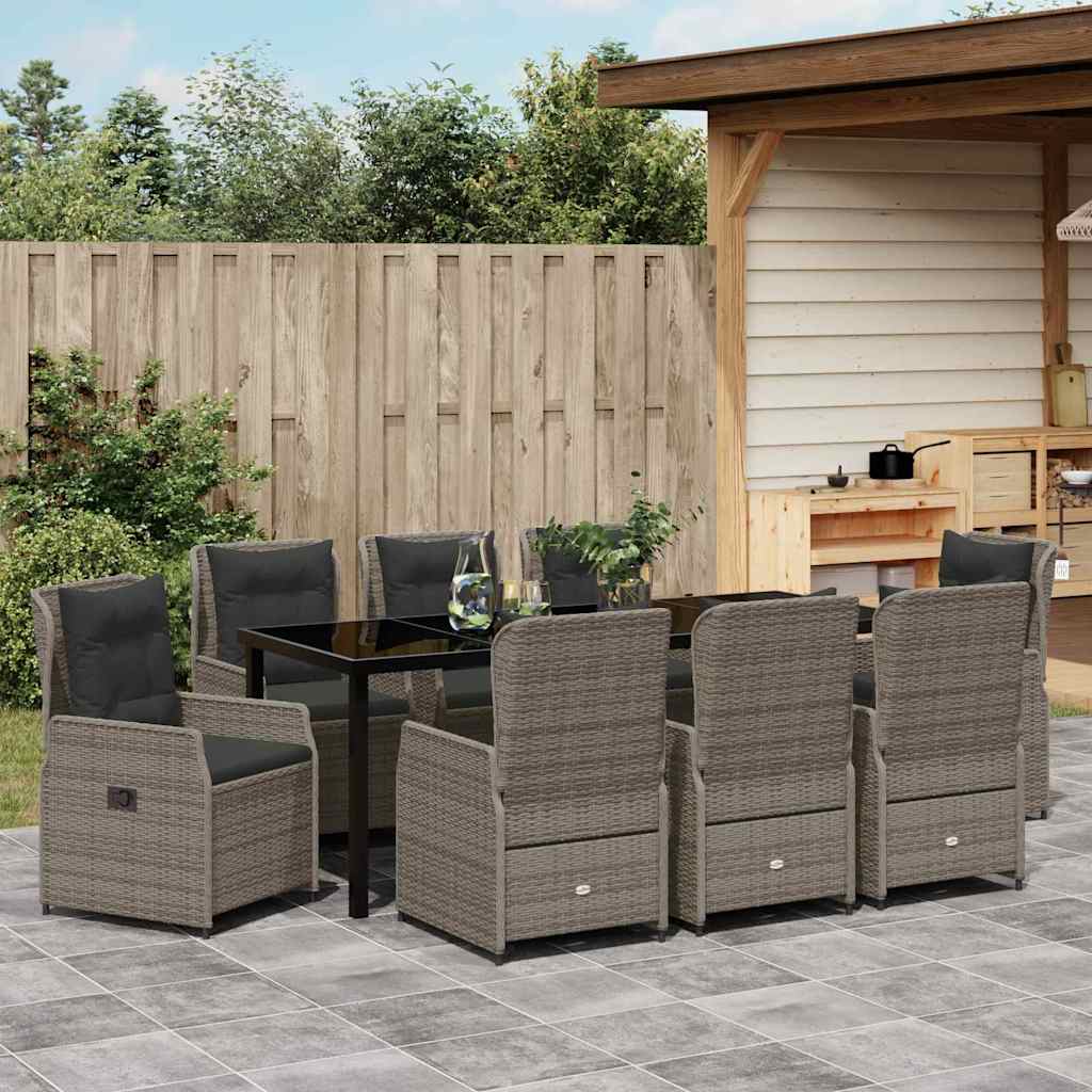 Garten Essgruppe 9 pcs Grau Poly-Rattan