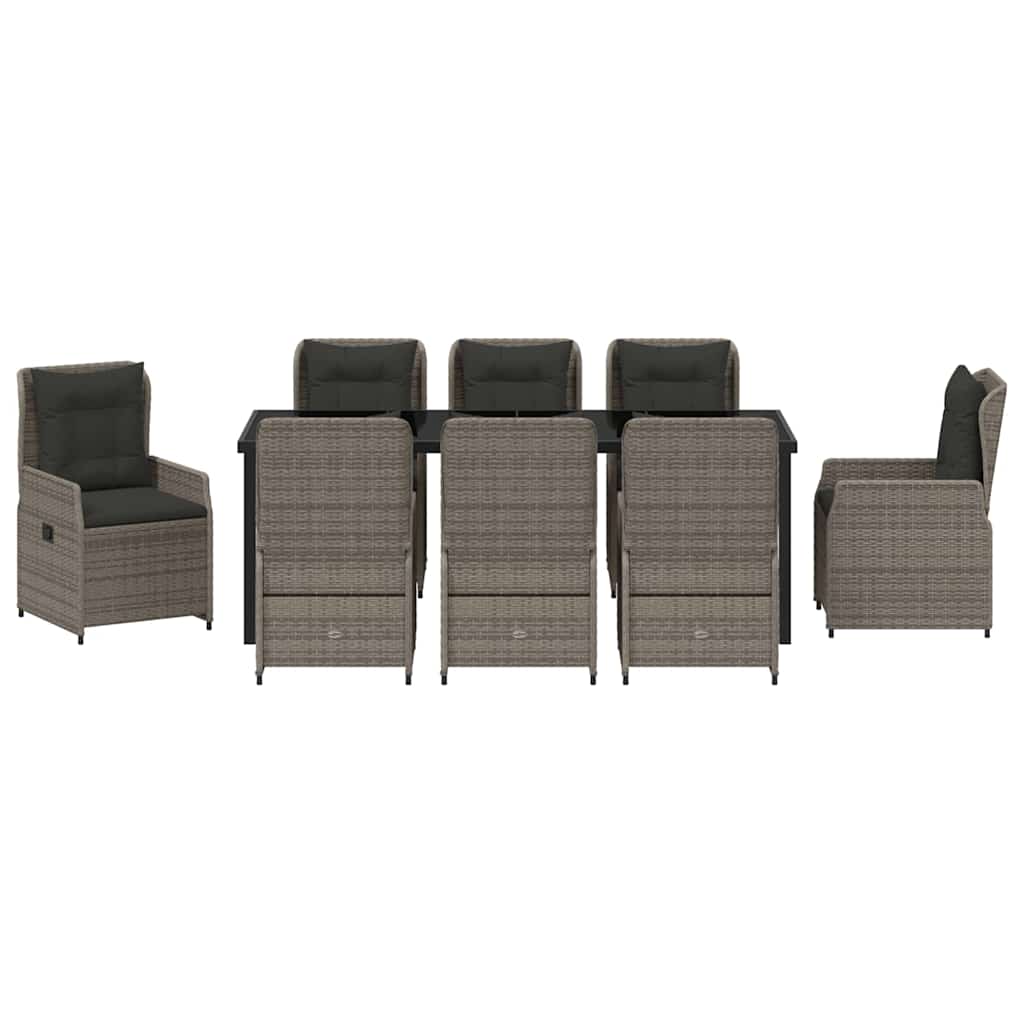 Garten Essgruppe 9 pcs Grau Poly-Rattan