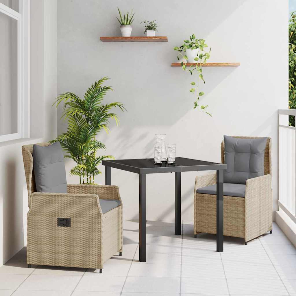 Garten Essgruppe 3 pcs Beige und Hellgrau Poly-Rattan