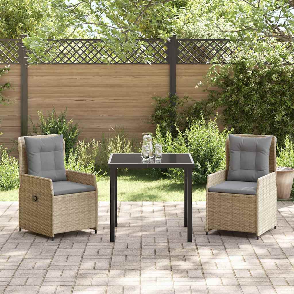 Garten Essgruppe 3 pcs Beige und Hellgrau Poly-Rattan