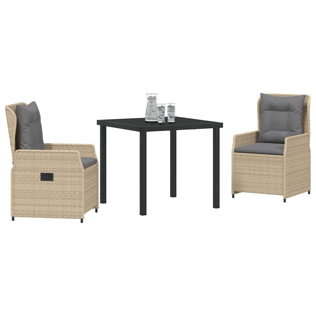 Garten Essgruppe 3 pcs Beige und Hellgrau Poly-Rattan