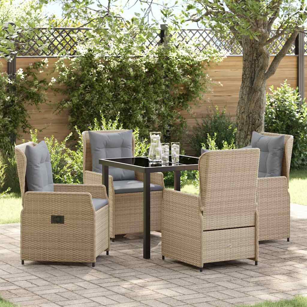 Garten Essgruppe 5 pcs Beige und Hellgrau Poly-Rattan