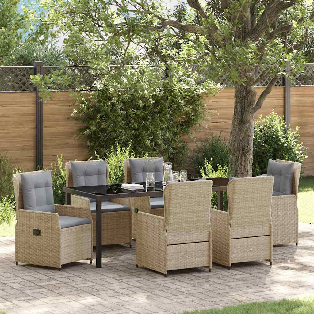 Garten Essgruppe 7 pcs Beige und Hellgrau Poly-Rattan
