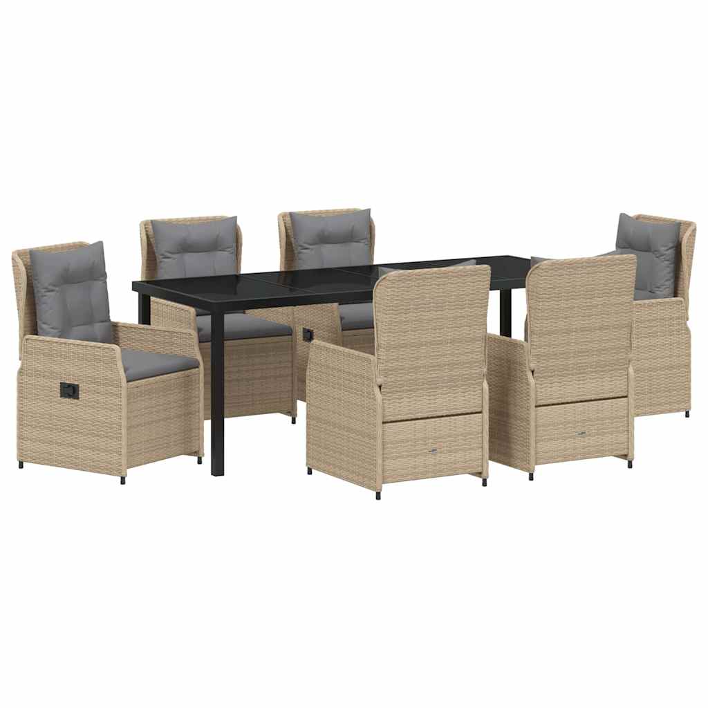 Garten Essgruppe 7 pcs Beige und Hellgrau Poly-Rattan