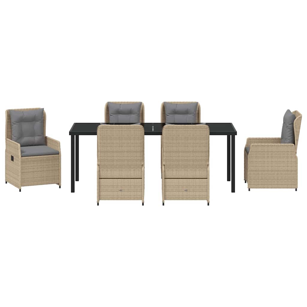 Garten Essgruppe 7 pcs Beige und Hellgrau Poly-Rattan