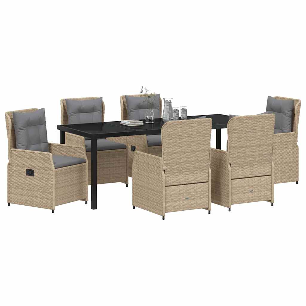 Garten Essgruppe 7 pcs Beige und Hellgrau Poly-Rattan