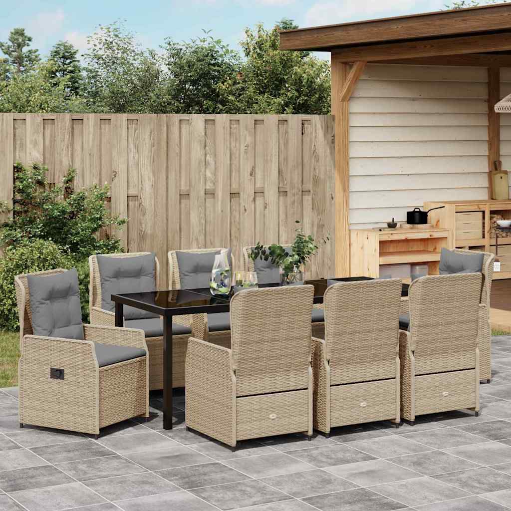 Garten Essgruppe 9 pcs Beige und Hellgrau Poly-Rattan