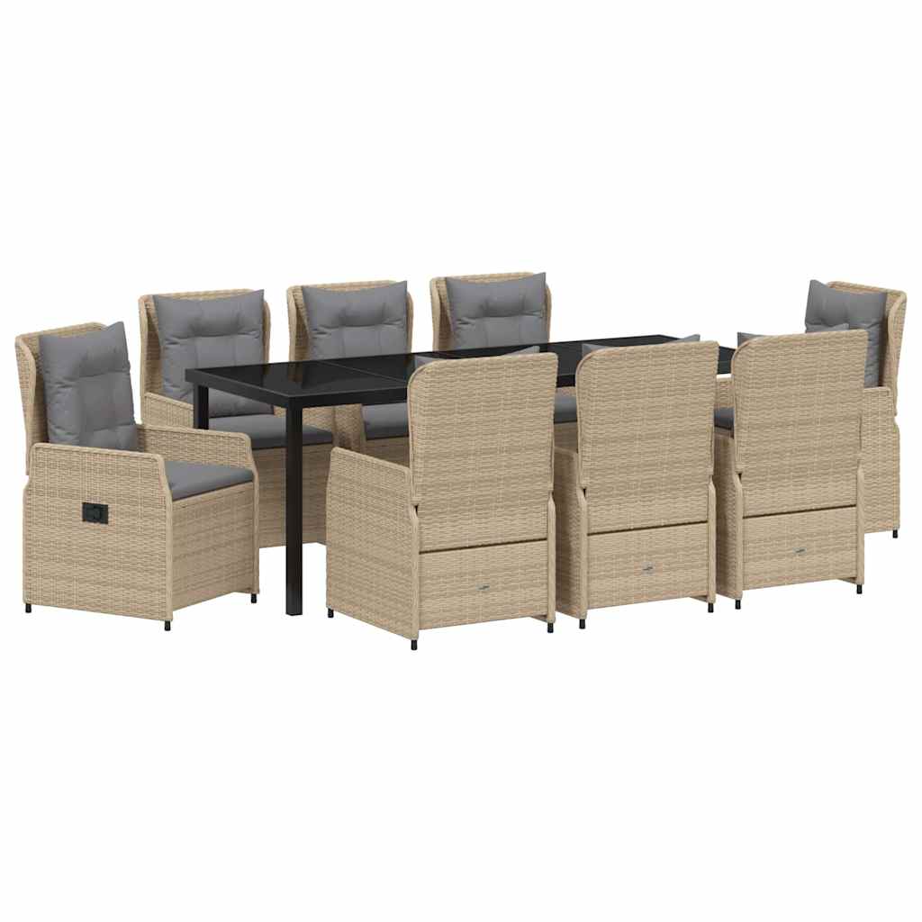 Garten Essgruppe 9 pcs Beige und Hellgrau Poly-Rattan