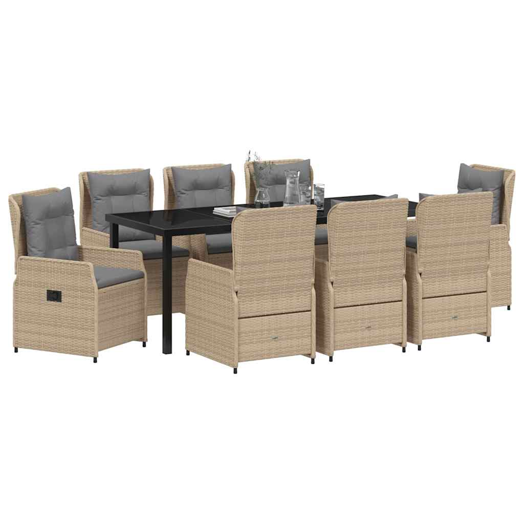 Garten Essgruppe 9 pcs Beige und Hellgrau Poly-Rattan