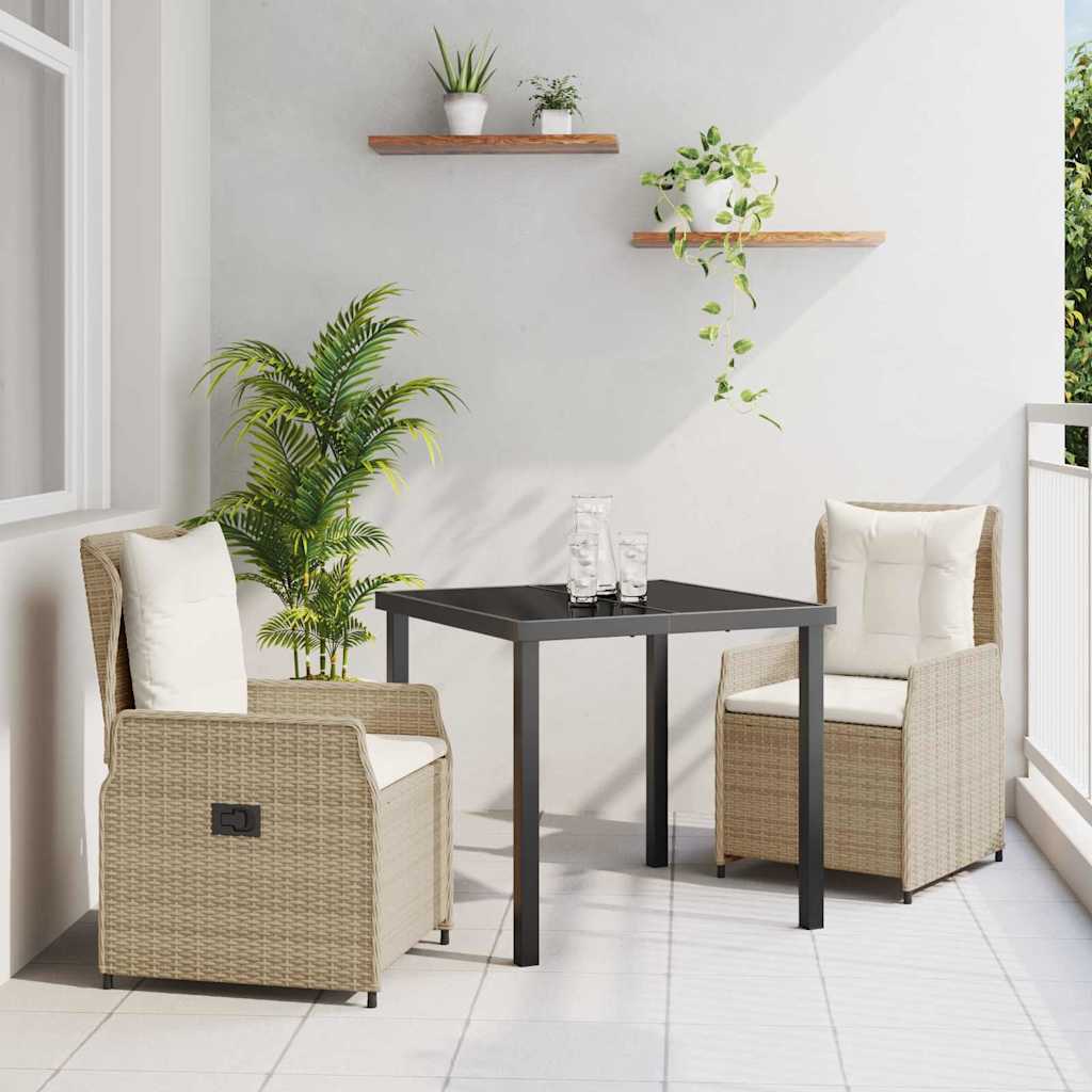 Garten Essgruppe 3 pcs Beige und Hellgrau Poly-Rattan