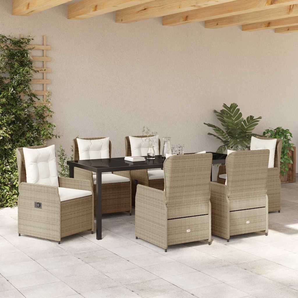 Garten Essgruppe 7 pcs Beige und Hellgrau Poly-Rattan
