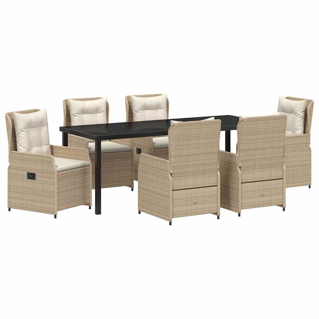 Garten Essgruppe 7 pcs Beige und Hellgrau Poly-Rattan