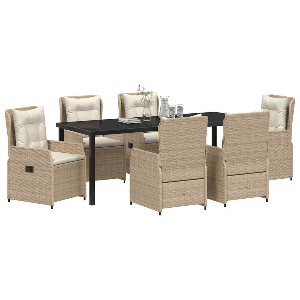 Garten Essgruppe 7 pcs Beige und Hellgrau Poly-Rattan