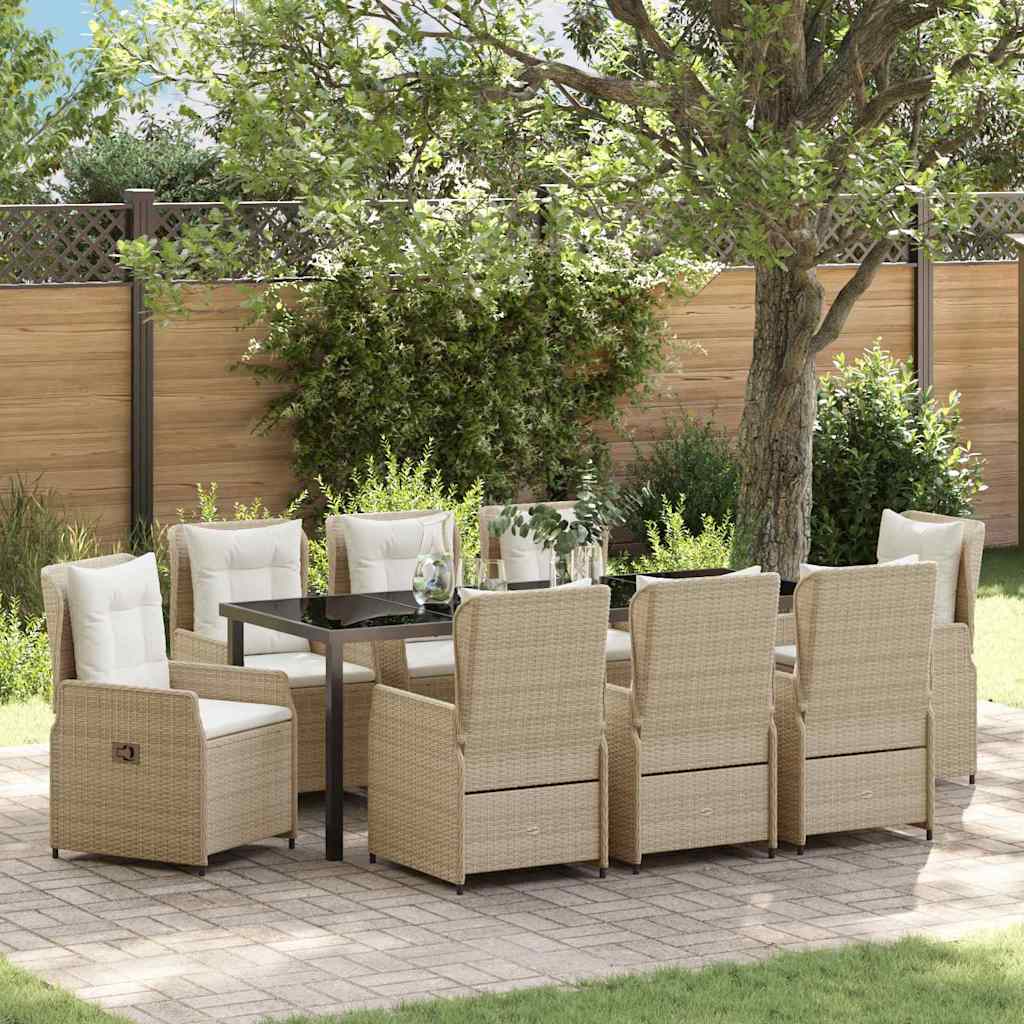 Garten Essgruppe 9 pcs Beige und Hellgrau Poly-Rattan