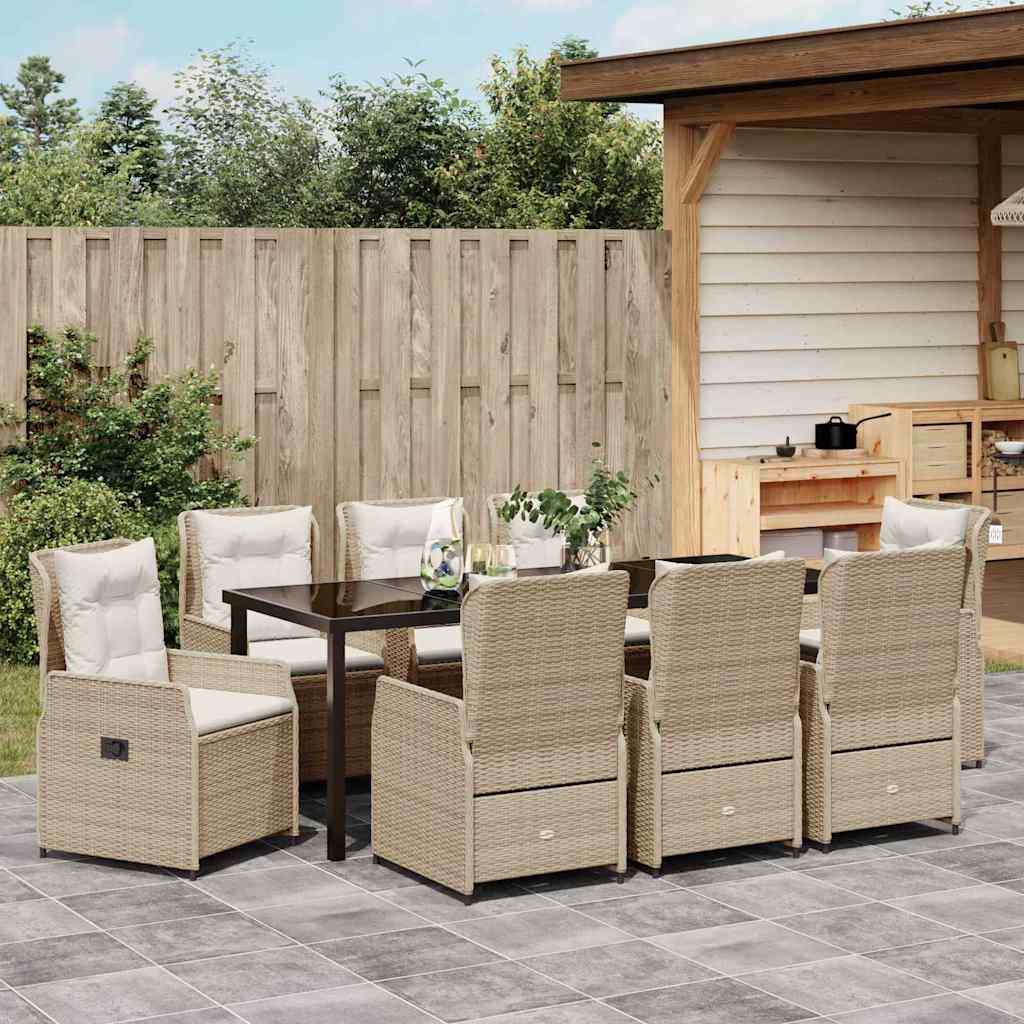Garten Essgruppe 9 pcs Beige und Hellgrau Poly-Rattan
