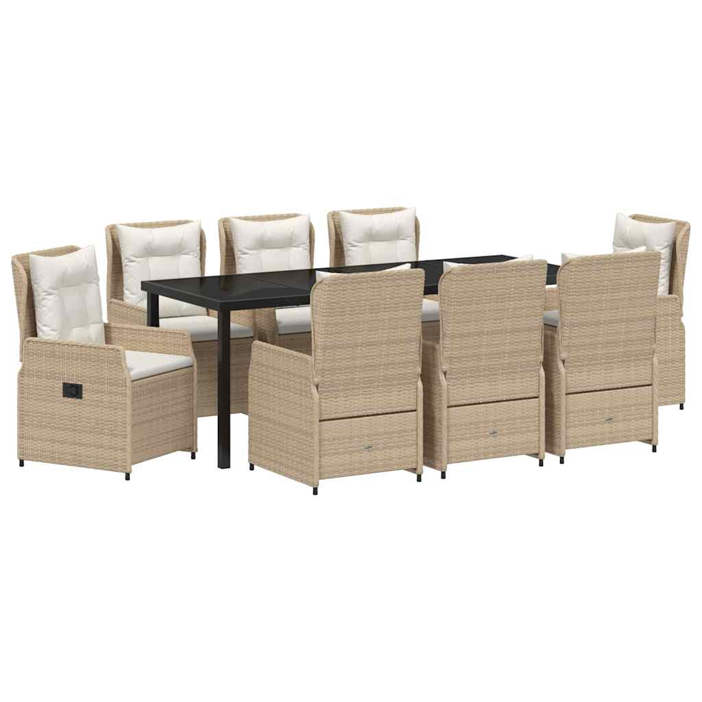 Garten Essgruppe 9 pcs Beige und Hellgrau Poly-Rattan