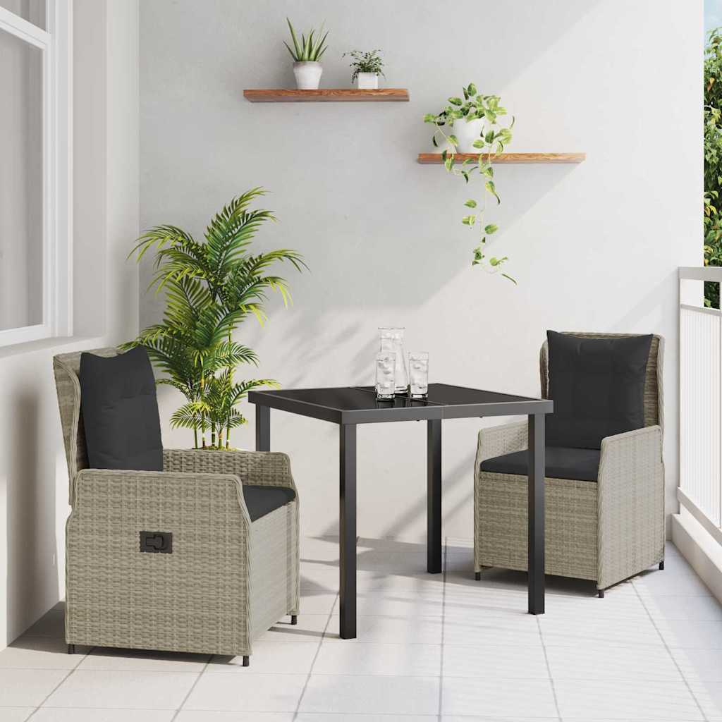 Garten Essgruppe 3 pcs Hellgrau Poly-Rattan