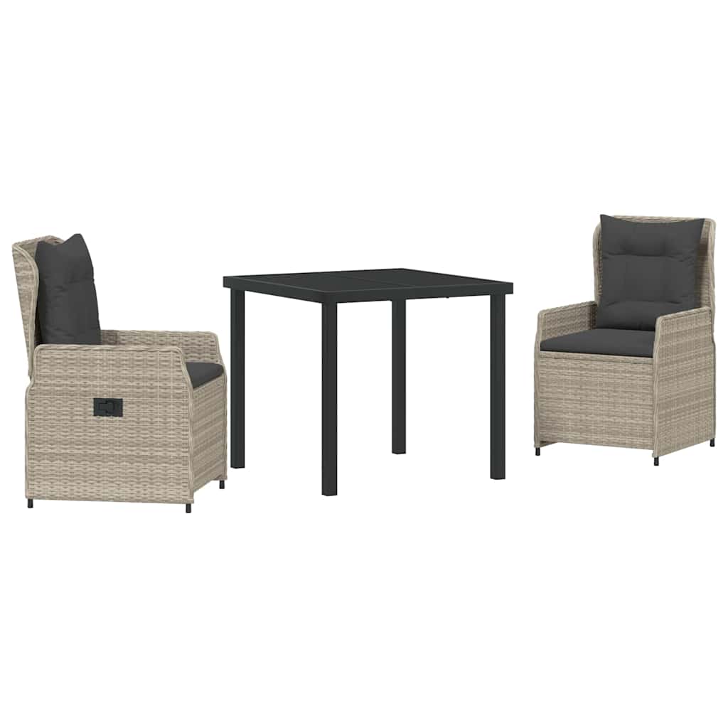 Garten Essgruppe 3 pcs Hellgrau Poly-Rattan