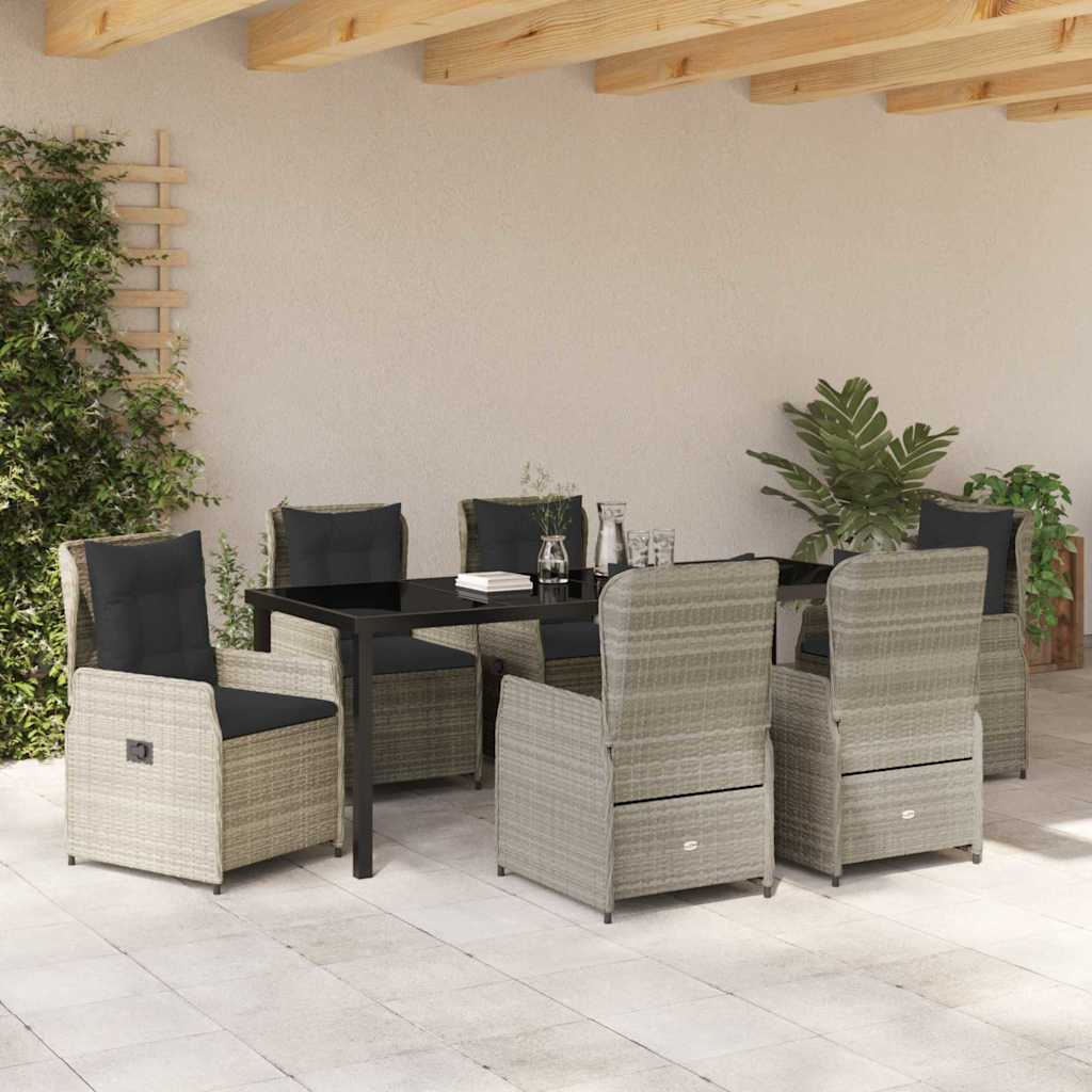 Garten Essgruppe 7 pcs Hellgrau Poly-Rattan