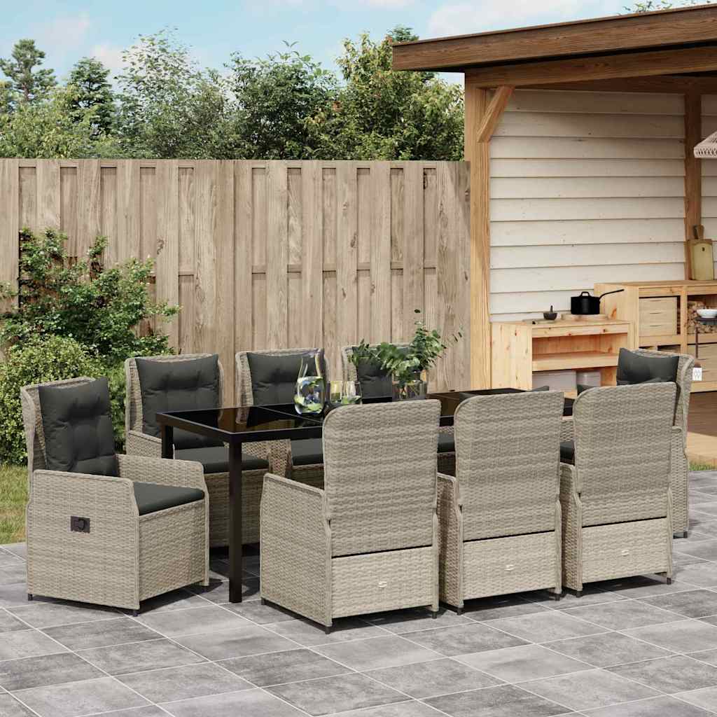 Garten Essgruppe 9 pcs Hellgrau Poly-Rattan
