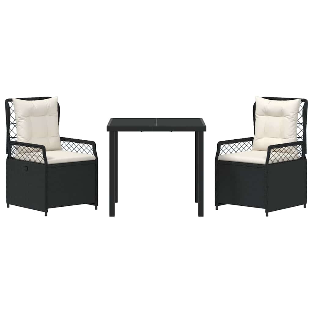 Garten Essgruppe 3 pcs Schwarz Poly-Rattan