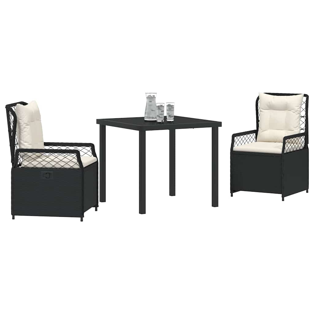 Garten Essgruppe 3 pcs Schwarz Poly-Rattan