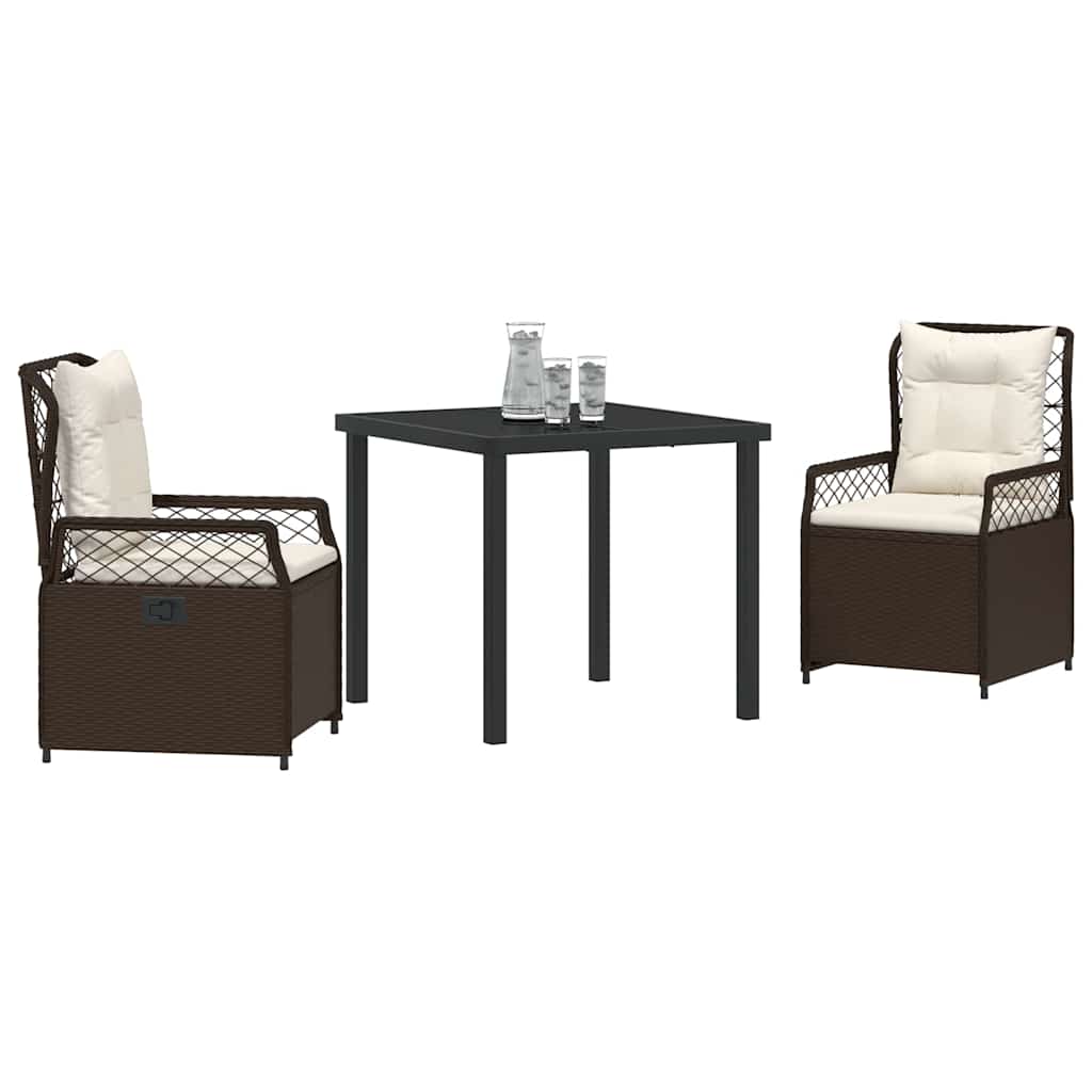 Garten Essgruppe 3 pcs Braun Poly-Rattan