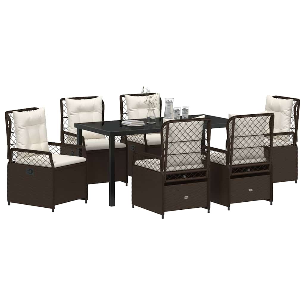 Garten Essgruppe 7 pcs Braun Poly-Rattan