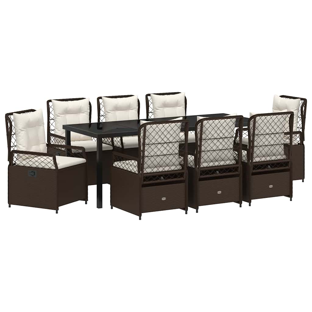 Garten Essgruppe 9 pcs Braun Poly-Rattan