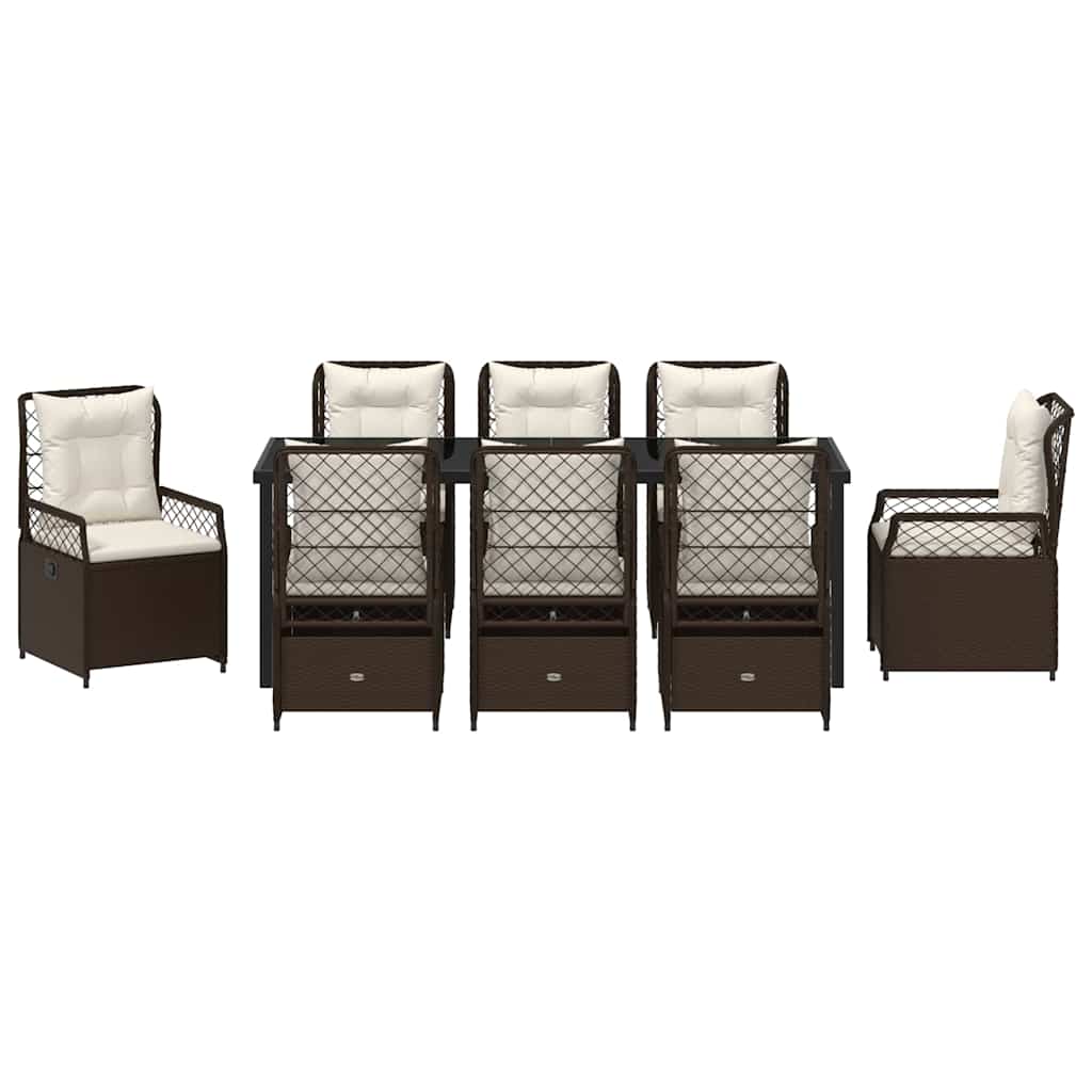 Garten Essgruppe 9 pcs Braun Poly-Rattan