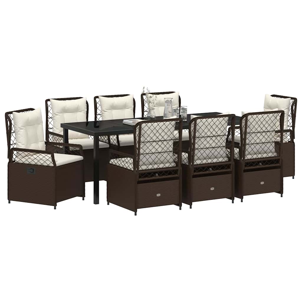 Garten Essgruppe 9 pcs Braun Poly-Rattan