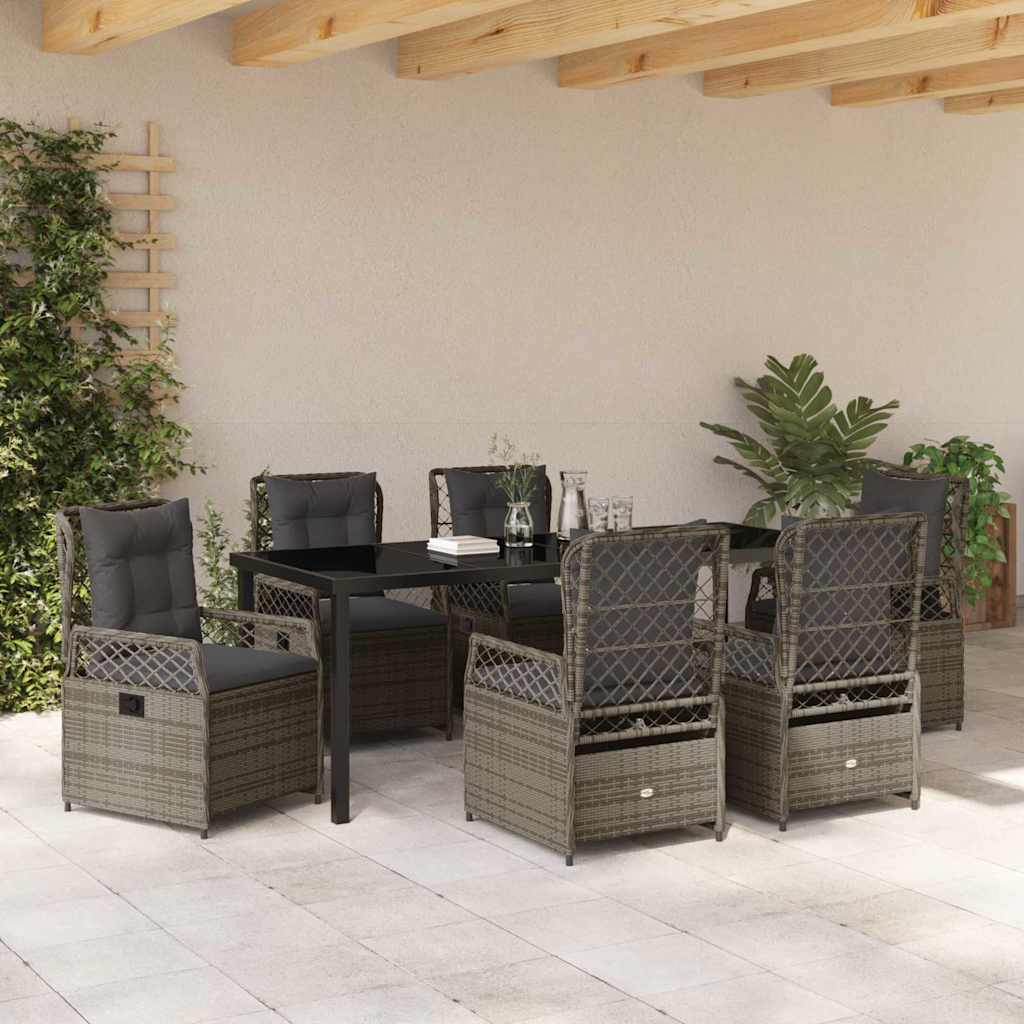 Garten Essgruppe 7 pcs Grau Poly-Rattan