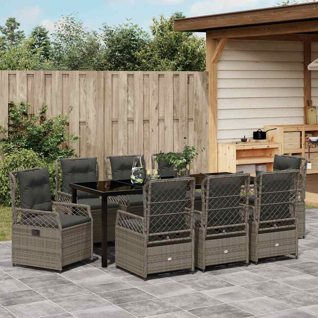 Garten Essgruppe 9 pcs Grau Poly-Rattan