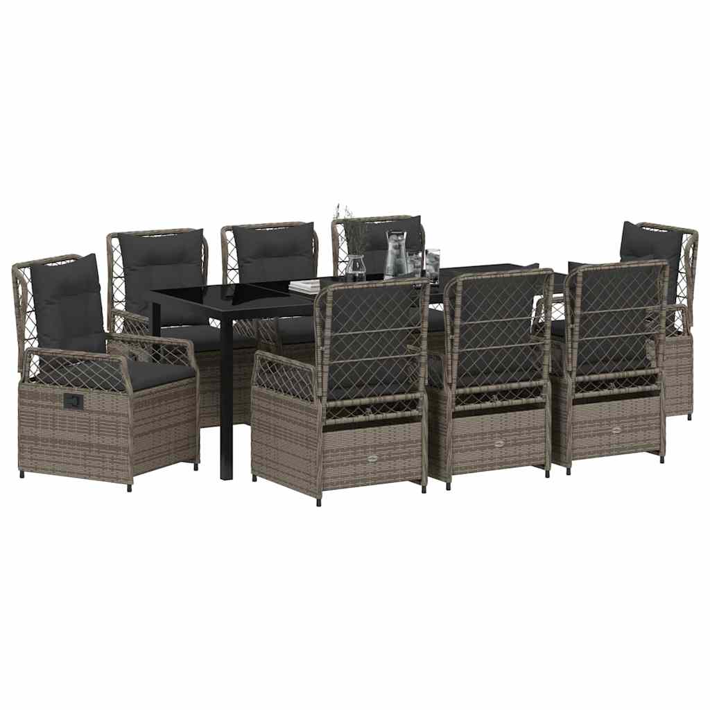 Garten Essgruppe 9 pcs Grau Poly-Rattan