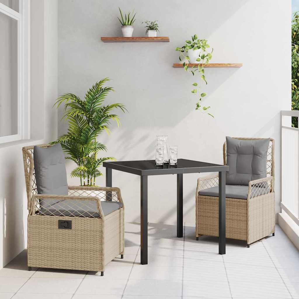 Garten Essgruppe 3 pcs Beige und Hellgrau Poly-Rattan